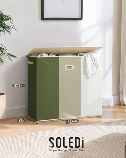 SOLEDI 180L Laundry Hamper 3 Section, Extra Large Laundry Hamper with Lid, Dirty Clothes Hamper with Sturdy Handle, Large Laundry Basket Organizer for Laundry Room, Bedroom, Hampers for Laundry