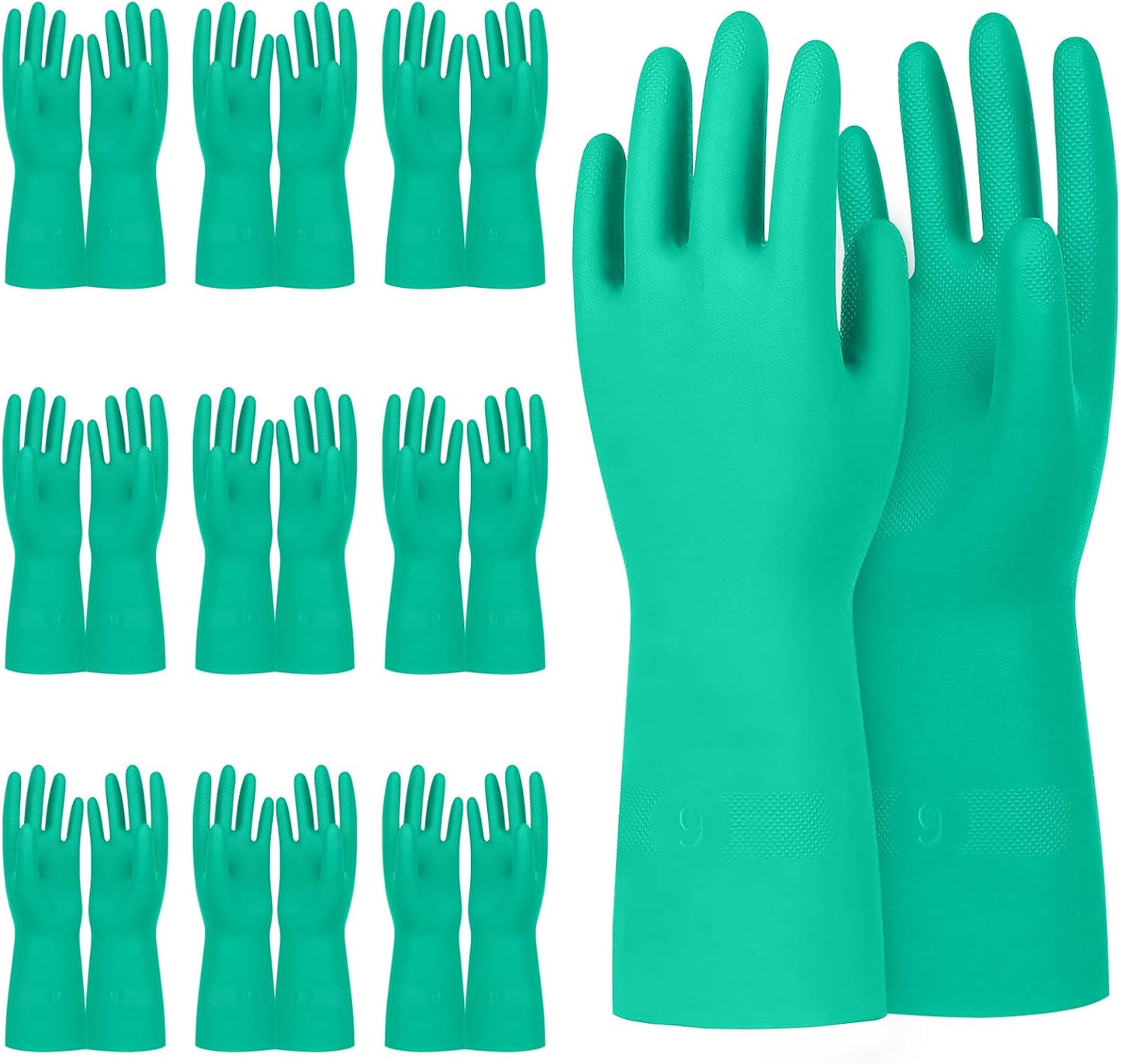 Beieverluck 10 Pairs Chemical Resistant Gloves, Reusable Heavy Duty Rubber Work Gloves, 12.6" Long Nitrile Gloves for Acid Alkali Oil Protection and Industrial Use Household, Large