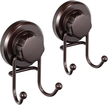 HASKO Suction Cup Hooks for Shower Wall, Removable Towel Hooks for bathrooms, Includes Optional No Drill Adhesive Mount for Inside Shower, Rustproof Stainless Steel - 2 Pack, Bronze