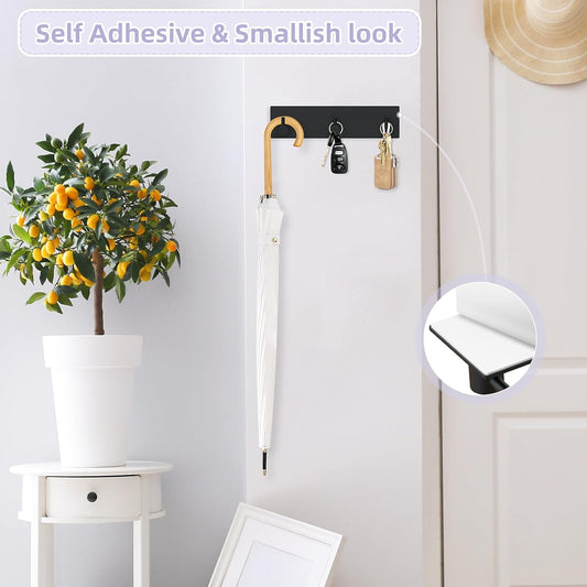 VIS'V Key Holder Wall Mount, Small Adhesive Key Hanger with 3 Hooks, Black | Metal Material, No Drilling, Extra Adhesive Strip, Suitable for Entryway, Hallway, Doorway, Kitchen, Garage, Camper