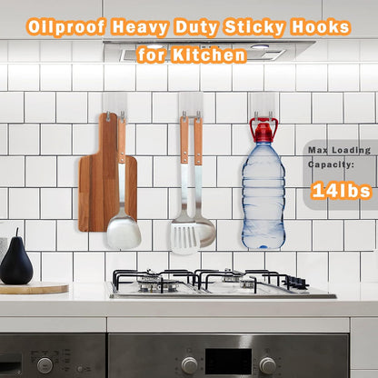 Adhesive Hooks Heavy Duty, Long Stainless Steel Self Adhesive Wall Hook, Sticky Towel Hangers for Kitchen Bathroom, Waterproof Stick on Door Hooks for Hanging Key Hat Coat 4Pack(Black)
