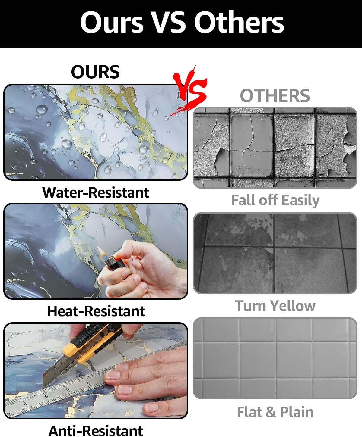 WADILE 10pcs Peel and Stick Shower Waterproof Marble Tiles Wall Panels, 11.8"x11.8" Self-Adhesive Backsplash, for Home Bathroom, Kitchen, Living Room White (Not Real Tile)