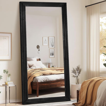 65"x22" Full Length Mirror Solid Wood Frame Floor Mirror with Stand for Living Room, Bedroom Hanging Standing or Leaning, Brown