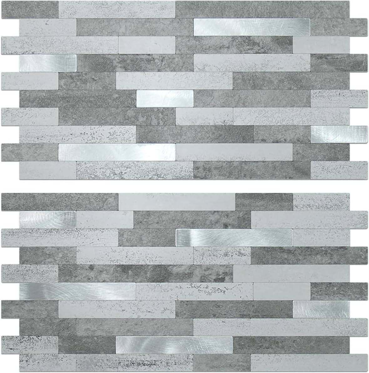 AULIGET 20 Sheets Peel and Stick Backsplash, Black & Grey Wood Look PVC Mixed Metal Stick on Backsplash Tiles for Kitchen