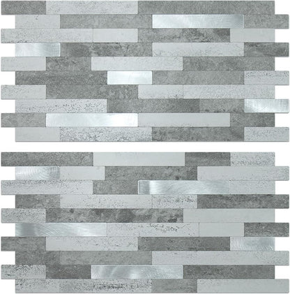 AULIGET 20 Sheets Peel and Stick Backsplash, Black & Grey Wood Look PVC Mixed Metal Stick on Backsplash Tiles for Kitchen