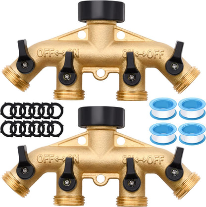 1/2/4 Pack 2 Way Hose Splitter, for 3/4" Hose Connector, with Rubber Washers & Tapes | for 3/4" Hose Connector