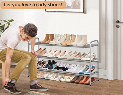 MISSLO 3-Tier Long Shoe Rack for Closet Shoe Organizer for Closet Floor Entryway Storage Stackable Wide Shoe Shelf Stores 24 Pairs of Men Sneakers, Black
