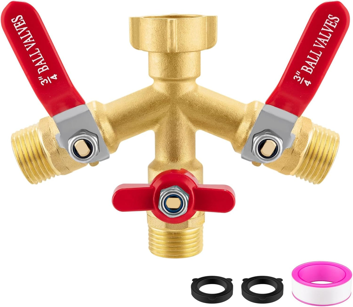 Garden Hose Splitter, 304 Stainless Steel 2 Way Hose Splitter with Long Handle, Heavy Duty Hose Y Spigot Splitter with Shutoff Valves, 3/4" GHT Thread Outdoor Faucet Splitter