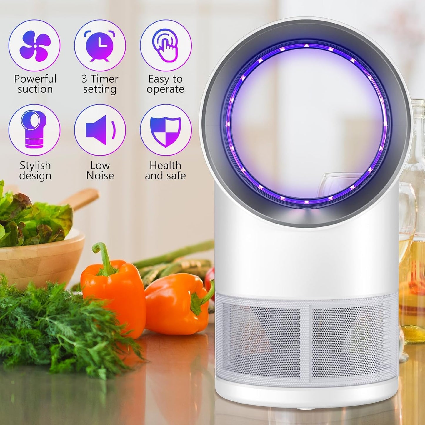 Fly Trap Indoor,Blue Gnat Traps House Indoor,Indoor Insect Trap with Timer | Fruit Fly Trap Indoors Suctions & Captures, 6/12Hr Timer, Kid & Pet Friendly, Low Noise, 10 Refills