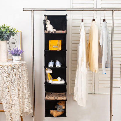BrilliantJo 2 Pack Hanging Closet Organizer, 5 Shelves Hanging Storage with 6 Side Pockets for Clothes Shoes, 43"x12"x12"(Black)
