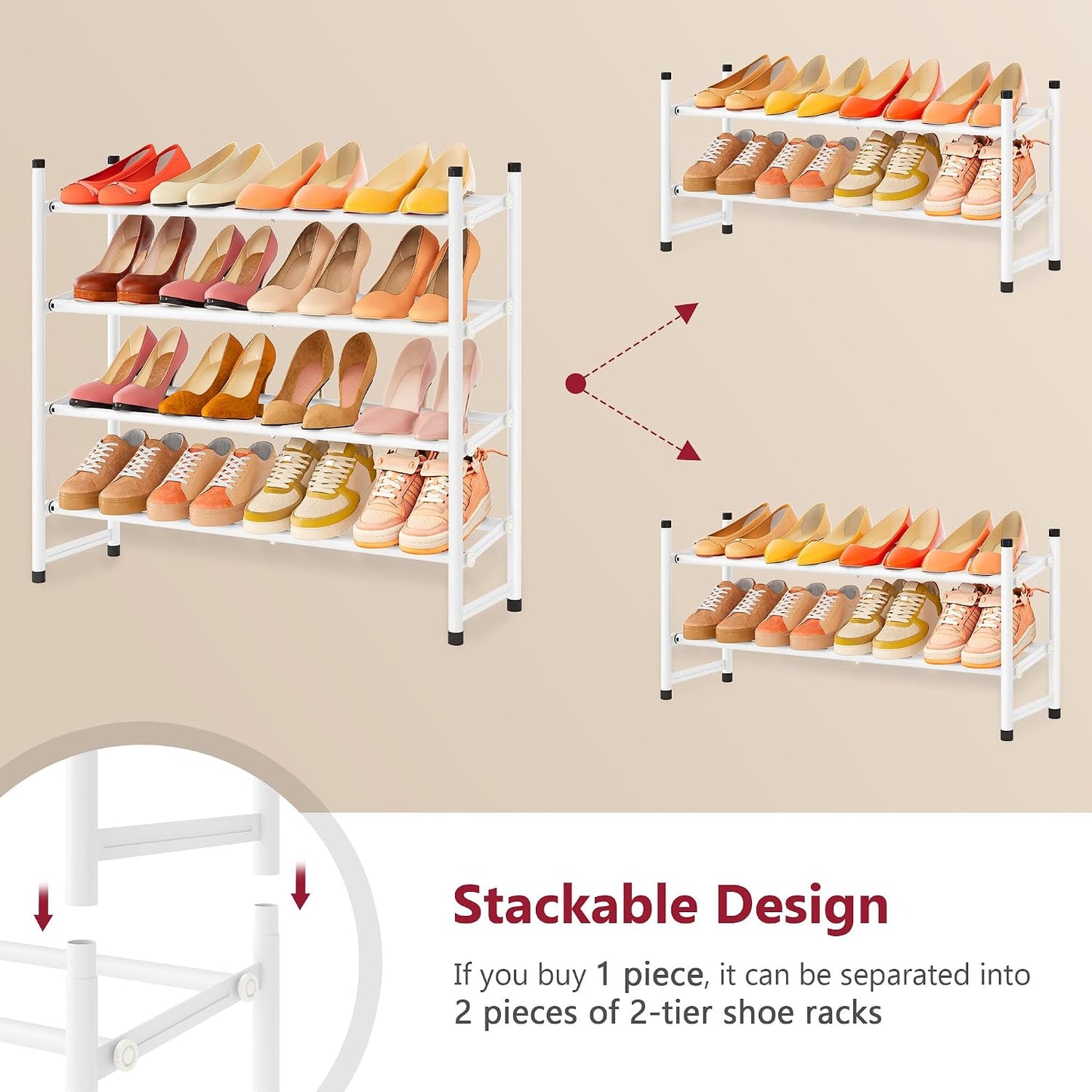 Tajsoon Expandable Shoe Rack for Closet 3 Tier, 28“-41“Adjustable & Stackable Shoe Shelf Storage, Metal Shoe Rack Organizer for Front Door Entrance, Closet, Garage, Entryway, Black