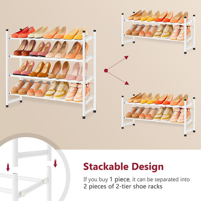 Tajsoon Expandable Shoe Rack for Closet 3 Tier, 28“-41“Adjustable & Stackable Shoe Shelf Storage, Metal Shoe Rack Organizer for Front Door Entrance, Closet, Garage, Entryway, Black