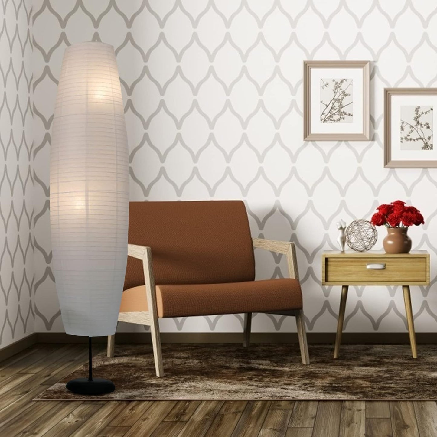 Lurrose Paper Floor Lamp Shade Contemporary Floor Lamps Japanese Style Standing Lamps Shade for Bedside Floor Lamp Living Room White