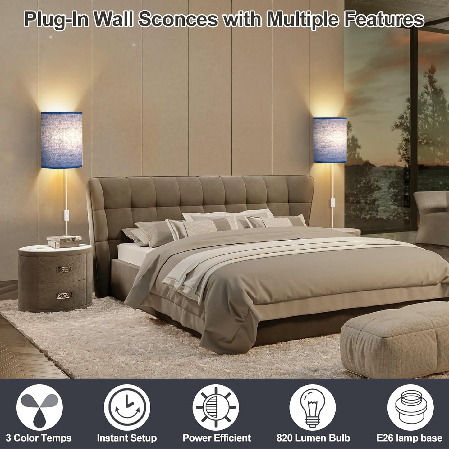 Battery Operated Wall Sconce Set of Two: 10000mAh Wireless Wall Light with Rechargeable Magnetic Bulb - Dimmable Wall Lamp with 7 RGB Colors - Linen Shade Sconces with Remote for Bedroom Living Room