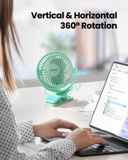 Gaiatop Portable Clip on Fan Battery Operated, Small Powerful 3 Speed Quiet 360° Rotate, USB Rechargeable Mini Personal Cooling Fan for Desk Table Home Office Stroller Camping Women Gifts Purple