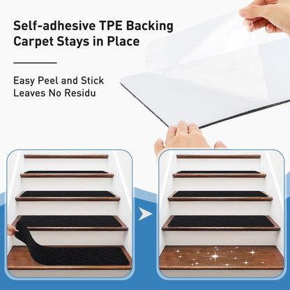 Non Slip Stair Treads for Wooden Steps,15 Pack 8" X 30" Stairs Carpet Treads Indoor with Reusable Peel and Stick Adhesive for Kids Elders and Pets