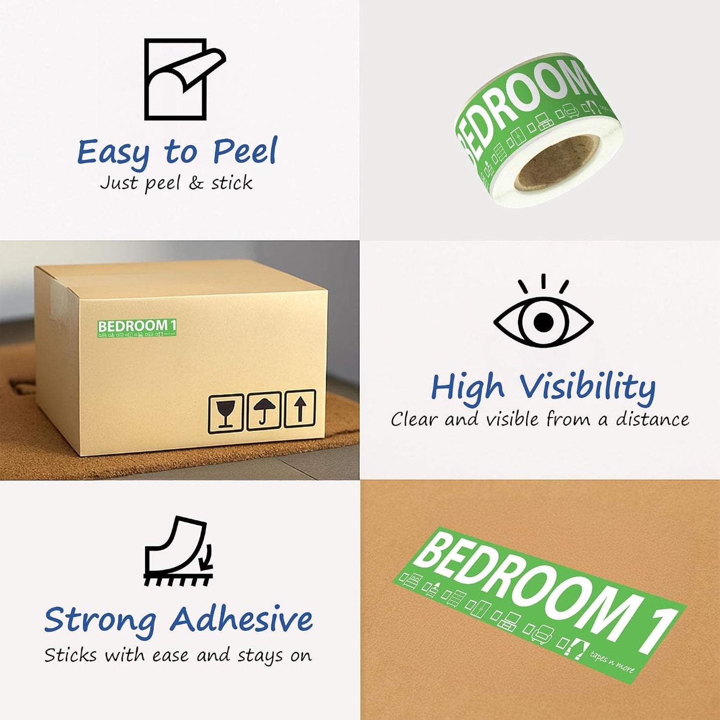 350 Home Moving Labels for 2 Bedroom House — 7 Color-Coded Room Labels (50 Each) + Fragile Stickers for Moving Boxes, Supplies, Wardrobe Boxes, Apartment Moves