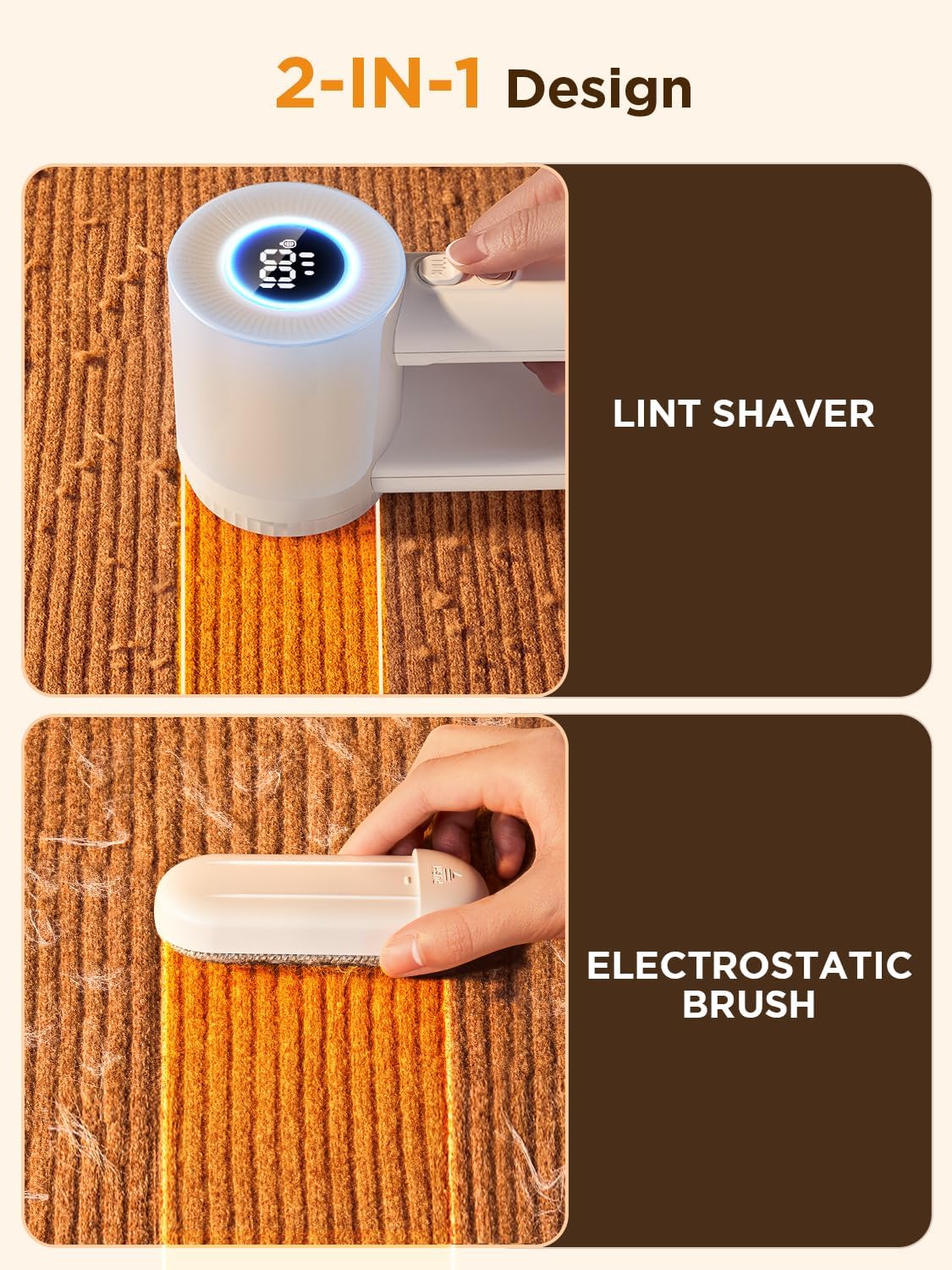 Rechargeable Lint Remover: 3 Stainless Steel 6-Leaf Blades, Fabric Shaver with LED Display, 3-Speeds Lint Shaver for Effortless Fuzz & Pill Removal from Clothes, Sweaters, Coats, Couches, Blankets