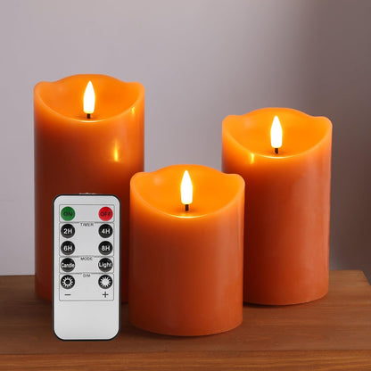 Eywamage Ivory Flameless Pillar Candles with Remote, Flickering Realistic LED Battery Wax Candles Set of 3, Φ 3" H 4" 5" 6"