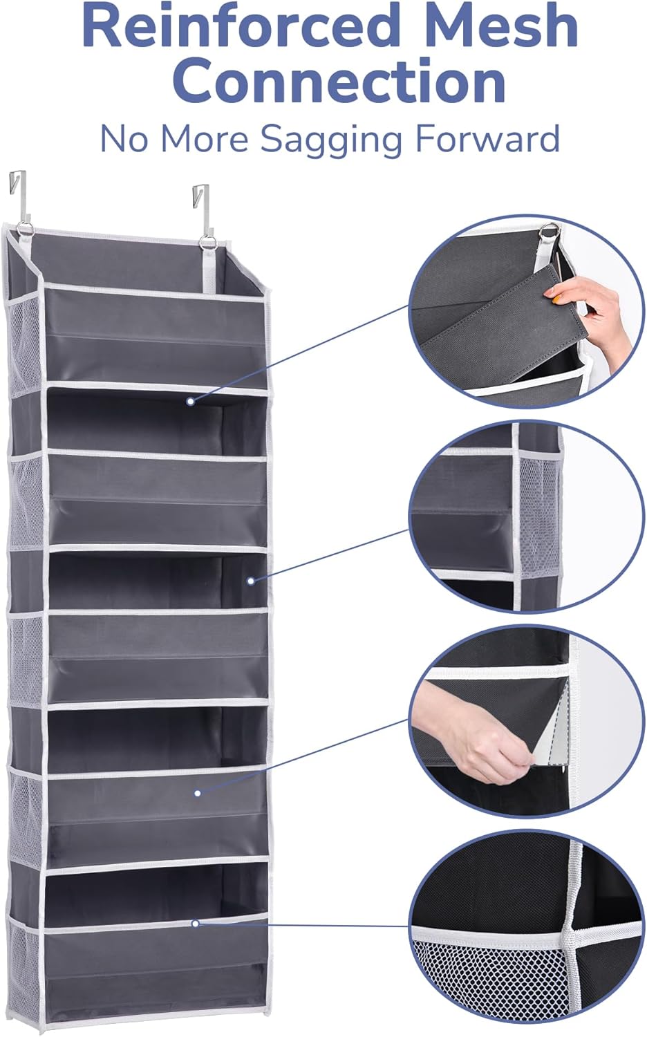 ULG Over the Door Organizer, 5-Tier Extra Large Hanging Storage with 10 Mesh Pockets, 100 lbs Capacity, Heavy Duty Door Organizer for Closet, Bedroom, Nursery Storage, Beige