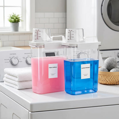 60OZ Liquid Laundry Detergent Dispenser, Laundry Soap Dispenser, Clear Plastic Fabric Softener Holder and Container, Laundry Room Organization and Storage, 2 Pack
