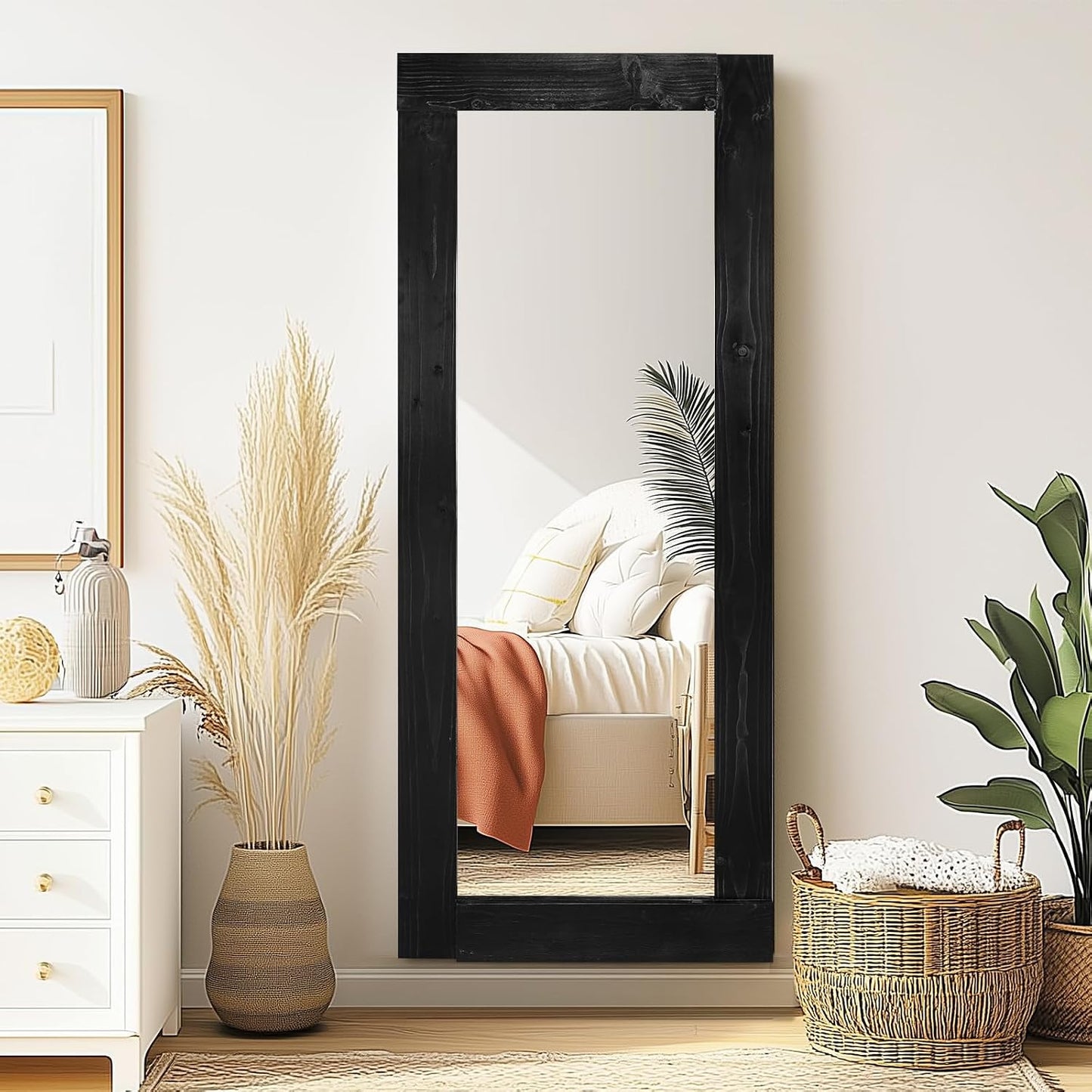 Solid Wood Full Length Mirror - 65"x22" Arched Floor Mirror, Free Standing & Wall Mounted - Elegant Design for Bedroom, Dressing Room, Hallway, Brown