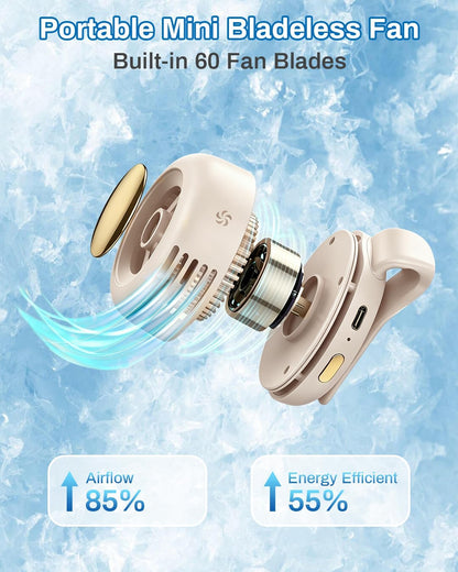 Portable Clip On Fan for Shirt,2Pcs Small Whirlwind Clip Fan Rechargeable,3 Speeds Hands-Free Personal Mini Bladeless Fan Clip On for Clothing Shirt Belt,360° Rotatable Whirlwind Clip Waist Neck Fan