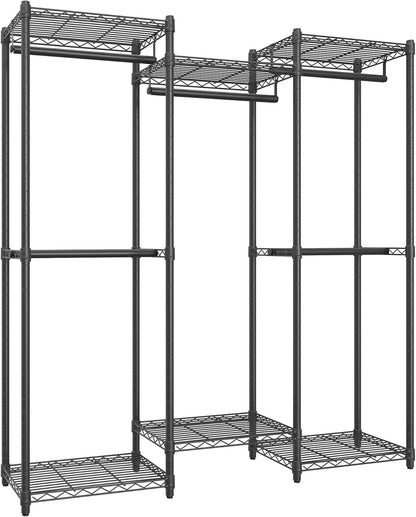 SONGMICS Heavy-Duty Clothes Rack, Garment Rack, Portable Closet, 68.7-Inch Wide Clothing Rack with Adjustable Mesh Shelves and Hanging Rails, Ink Black ULGR433B01