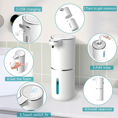 Automatic Soap Dispenser – Touchless Foaming Soap Dispenser 400ml USB Rechargeable Dispenser Electric Wall Mounted 4levels Adjustable Foam Soap Dispenser Pump for Bathroom Kitchen(Silver)