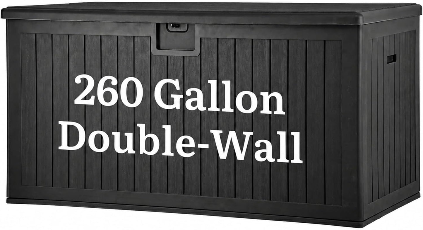 YITAHOME 100 Gallon Large Outdoor Deck Box | Waterproof Resin Storage Box, Lockable Indoor Outdoor Storage Container for Patio Furniture Cushions, Pool Accessories