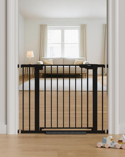 Cumbor 29.7-48" Baby Gate for Stairs, Mom's Choice Awards Winner-Dog Gate for Doorways, Auto Close Safety Pet Gate for Dogs Indoor, Easy Install Pressure Mounted Child Gate with Walk Thru Door, Brown