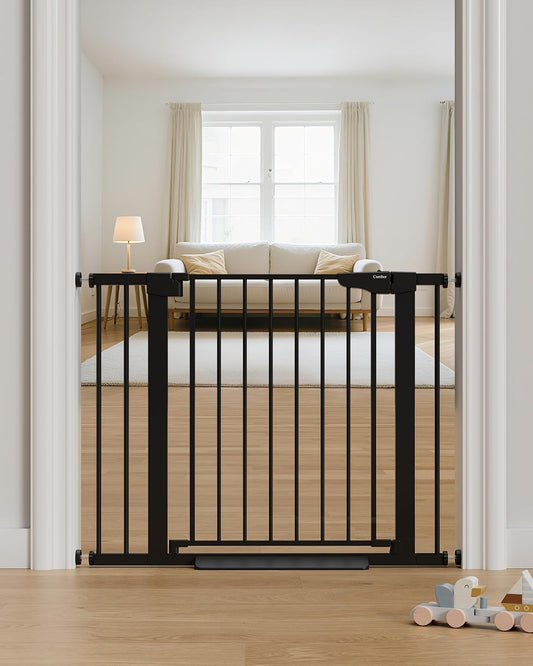 Cumbor 29.7-48" Baby Gate for Stairs, Mom's Choice Awards Winner-Dog Gate for Doorways, Auto Close Safety Pet Gate for Dogs Indoor, Easy Install Pressure Mounted Child Gate with Walk Thru Door, Brown