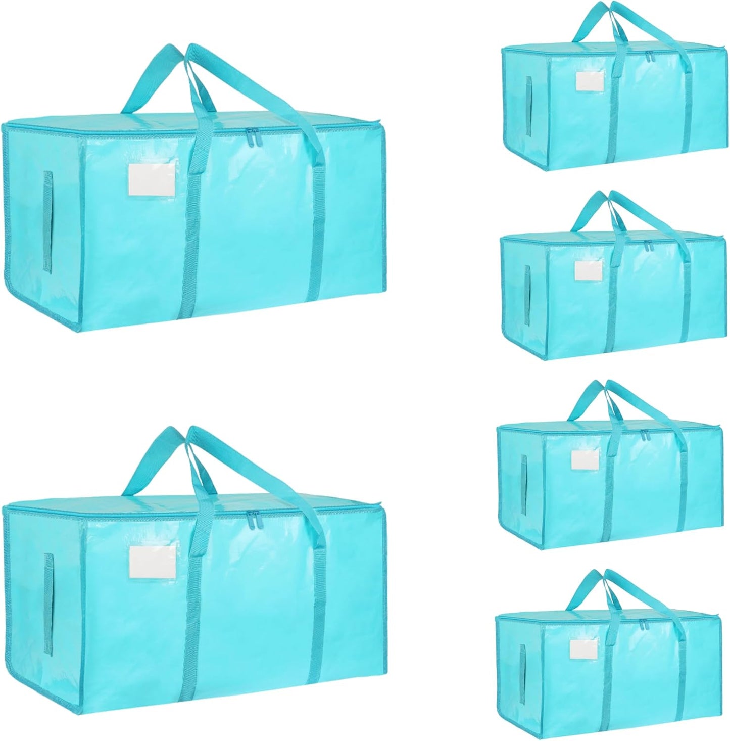 8 Pack-Extra Large Heavy Duty Moving Bags - Waterproof Storage Totes with Handles & Zippers, Foldable for College Dorm, Storage (Clear)