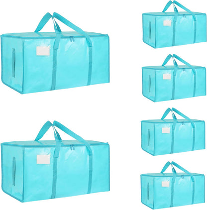 8 Pack-Extra Large Heavy Duty Moving Bags - Waterproof Storage Totes with Handles & Zippers, Foldable for College Dorm, Storage (Clear)