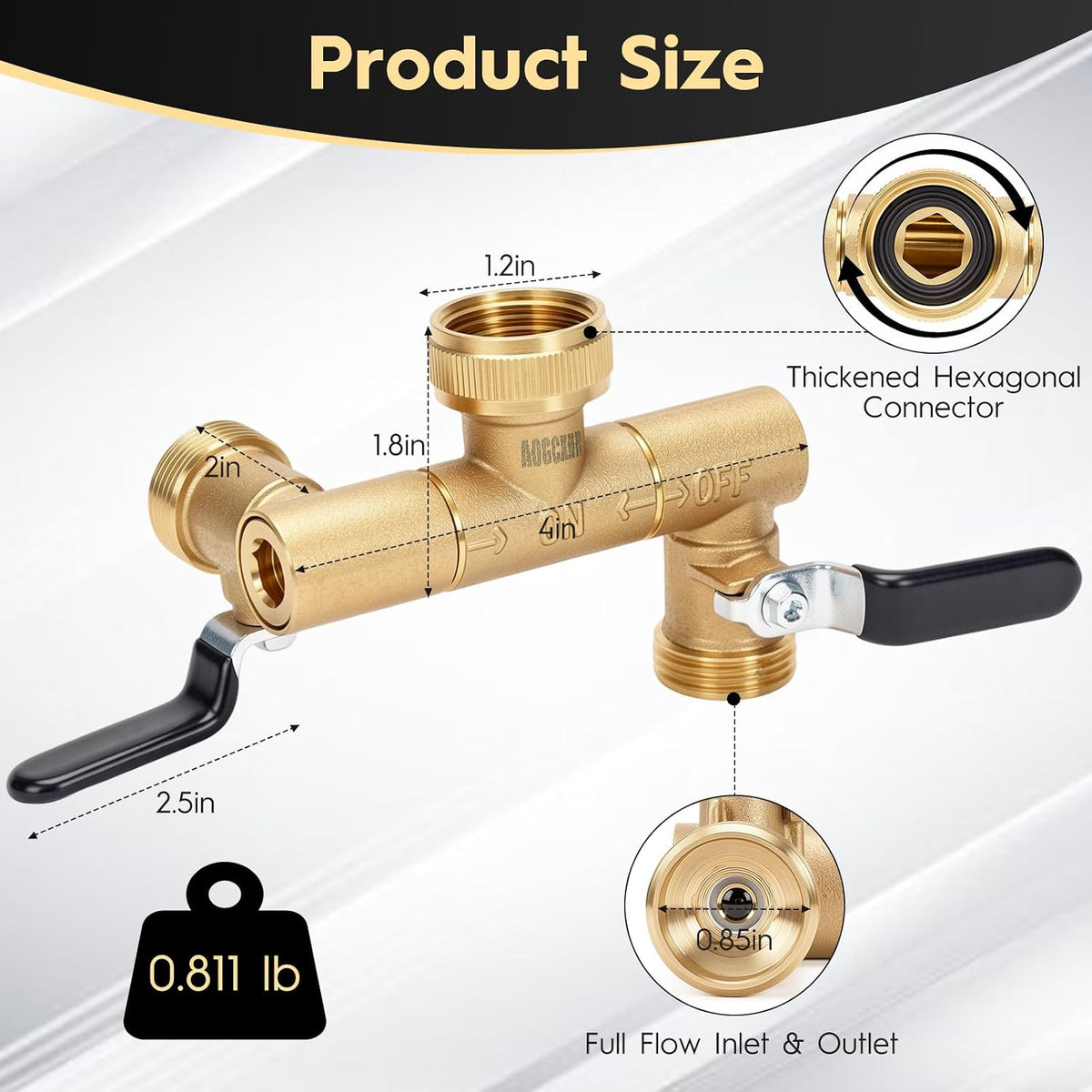 2 Way Garden Hose Splitter, Brass Y-Valve Hose Splitter. | Brass Garden Hose Splitter, 2 Way Heavy Duty Faucet Splitter with Shut Off Valve, 3/4" GHT Thread, Hose Bib Adapter