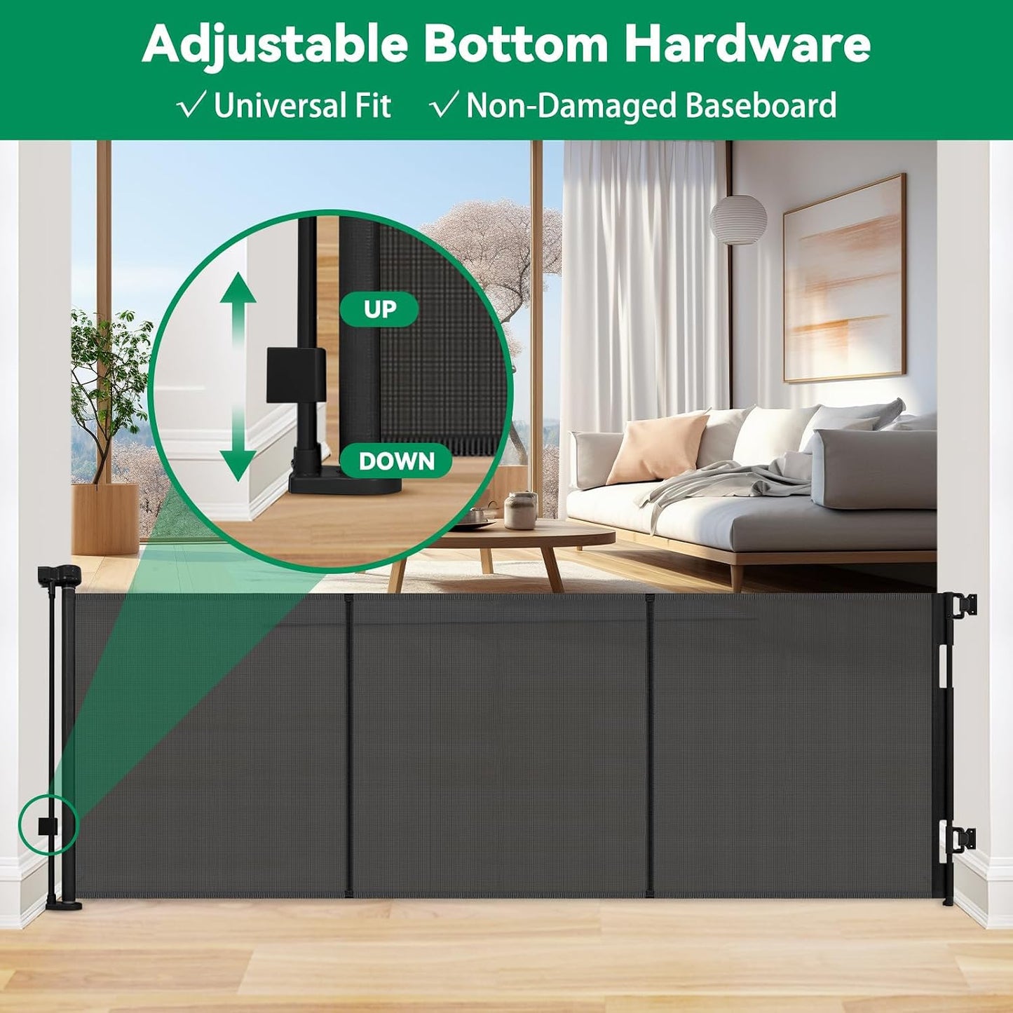 Reinforced 50" Wide Retractable Baby Gates for Doorways, Retractable Dog Gate for Stairs with Support Rods – Prevent Crawling Under, Outdoor Indoor Mesh Baby Gate Retractable Gates for Dogs, White