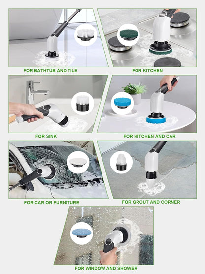Electric Spin Scrubber, Cordless Bathroom Tub Scrubber with Long Handle & 7 Replaceable Cleaning Heads, Extension as Short Handle, Portable Power Shower Brush Household Tools for Tile Floor