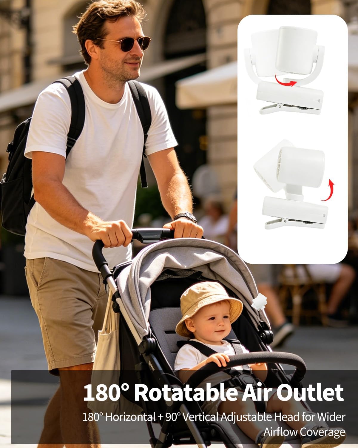 Mini Clip On Fan Portable, Mini Portable Fan with 6 Speeds LED Display, USB-C Rechargeable Small Clip Fan for Outdoor Clips Stroller, Bike, Umbrella Desk, Visor Hat, Sports (White)