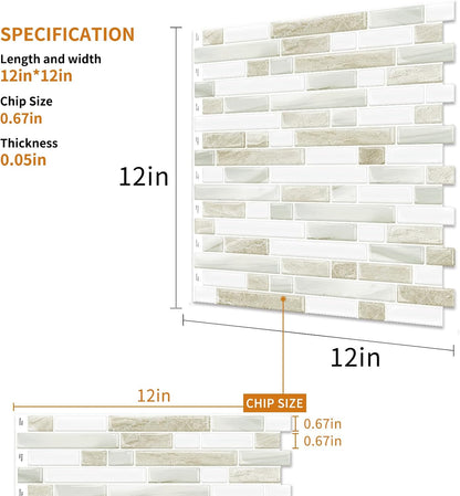 Yipscazo 10 Sheets Peel and Stick Backsplash for Kitchen Wall, 12''x12'' Waterproof Stick on Backsplash Smart Tiles for Bathroom,Removable Backsplash Wall Tiles in Gray White