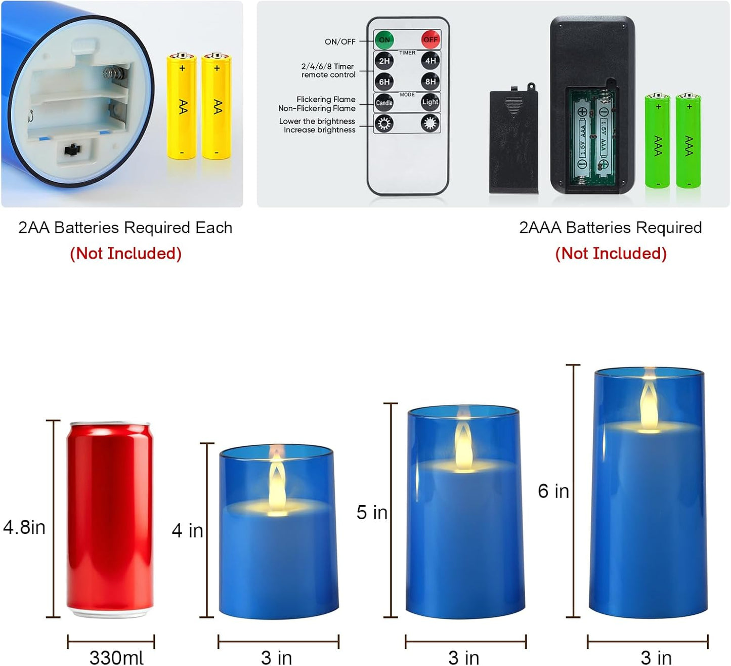 Raycare Flameless Electronic Pillar Candles with Remote Control and Timer- Battery Operated Realistic Flickering LED Fake Candle for Home, Wedding, Valentine's Day, Decor,White,Set of 2(3"x6"6")