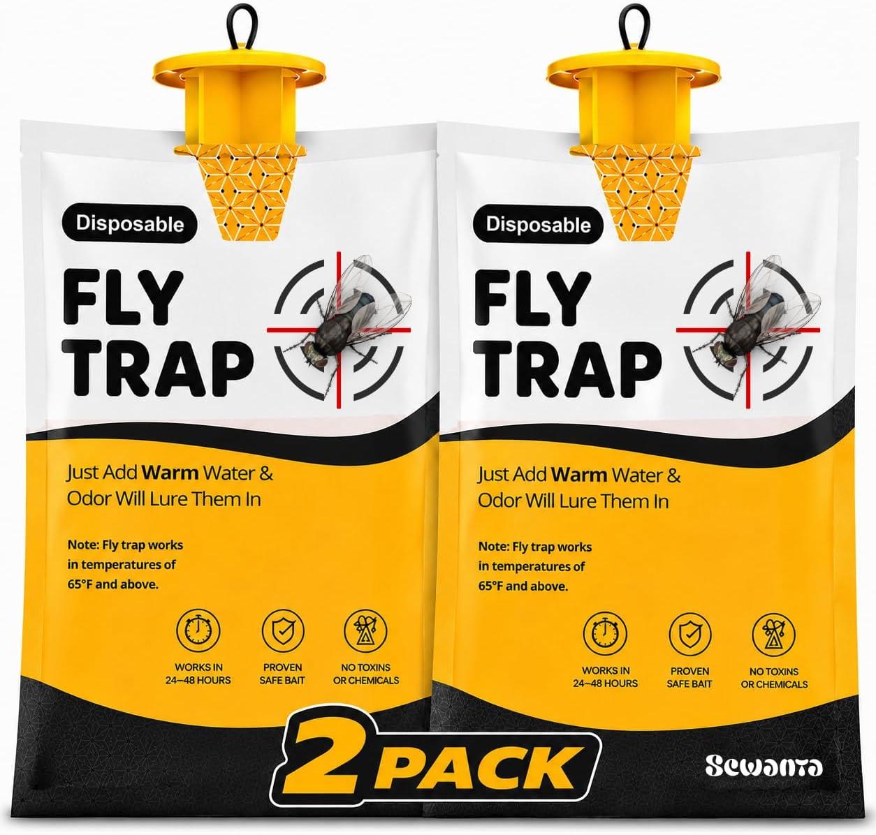 Outdoor Fly Trap Bags [Set of 4] Disposable Fly Traps Outdoor - Hanging Fly Traps with dissolvable Non-Toxic Bait - Bug Catcher Killer for All Flies for Outside Bug Control Patio, Barn and Ranch Etc