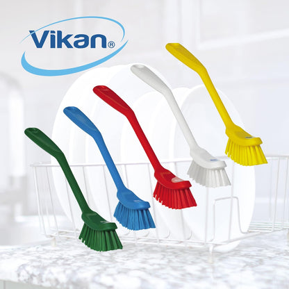 Vikan - Fine Dish Brush - Heavy-Duty, Narrow, Slip-Resistant Cleaning Brush, Polypropylene, Polyester Bristle, 11 Inch, Red, (42874)