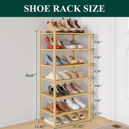 Smiry Bamboo Shoe Rack, 3 Tier Free Standing Wooden Shoe Organizer, Stackable Wood Shoe Storage Shelf for Closet, Entryway, 5 Horizontal Slats, 26.8"x11"x18.3", Natural
