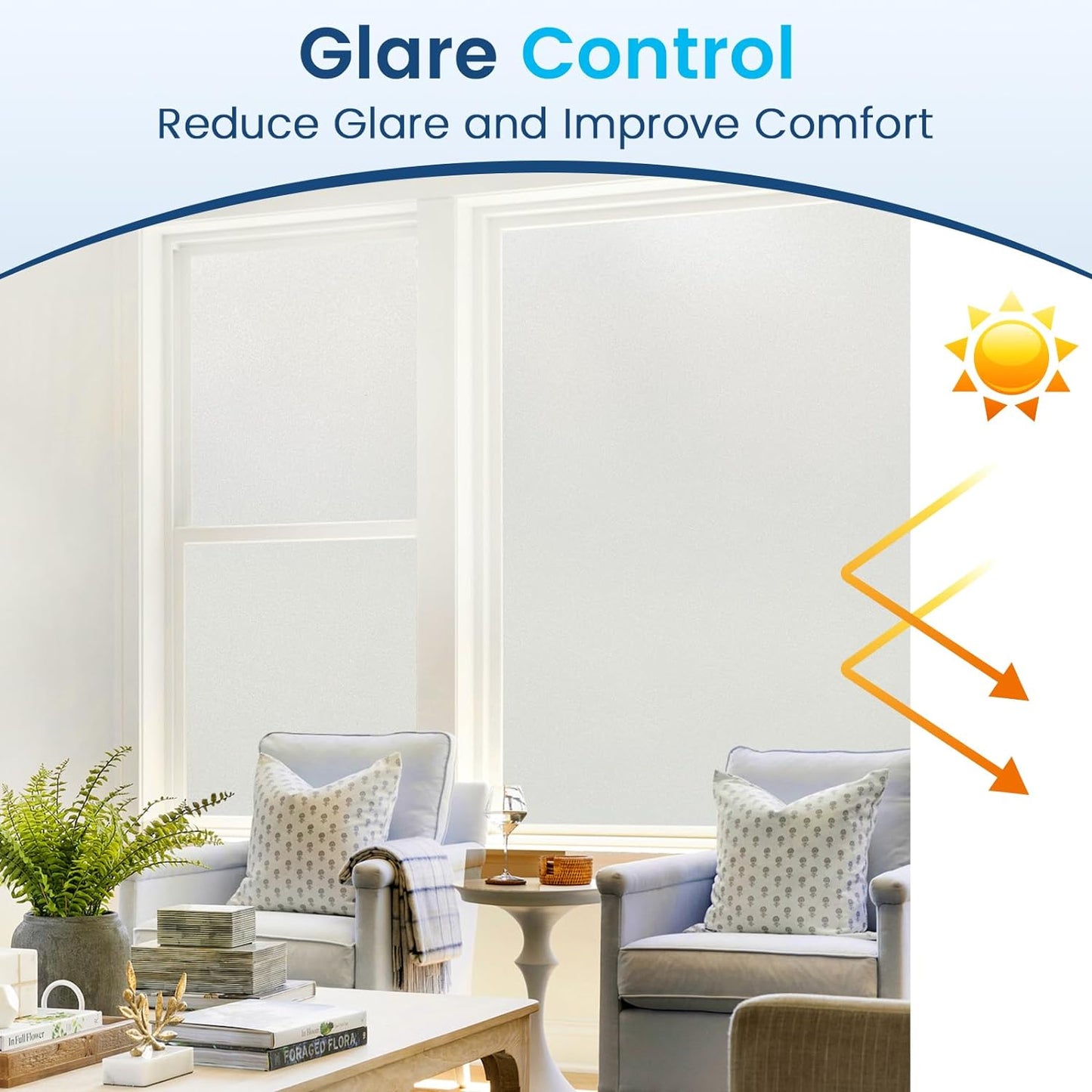DOWELL Window Privacy Film, Frosted Glass Window Film, Static Cling Non-Adhesive Glass Clings, Sun Blocking Opaque Coverings, Reusable Door Stickers for Bathroom Home Office, Pure, 17.5" x 78.7"