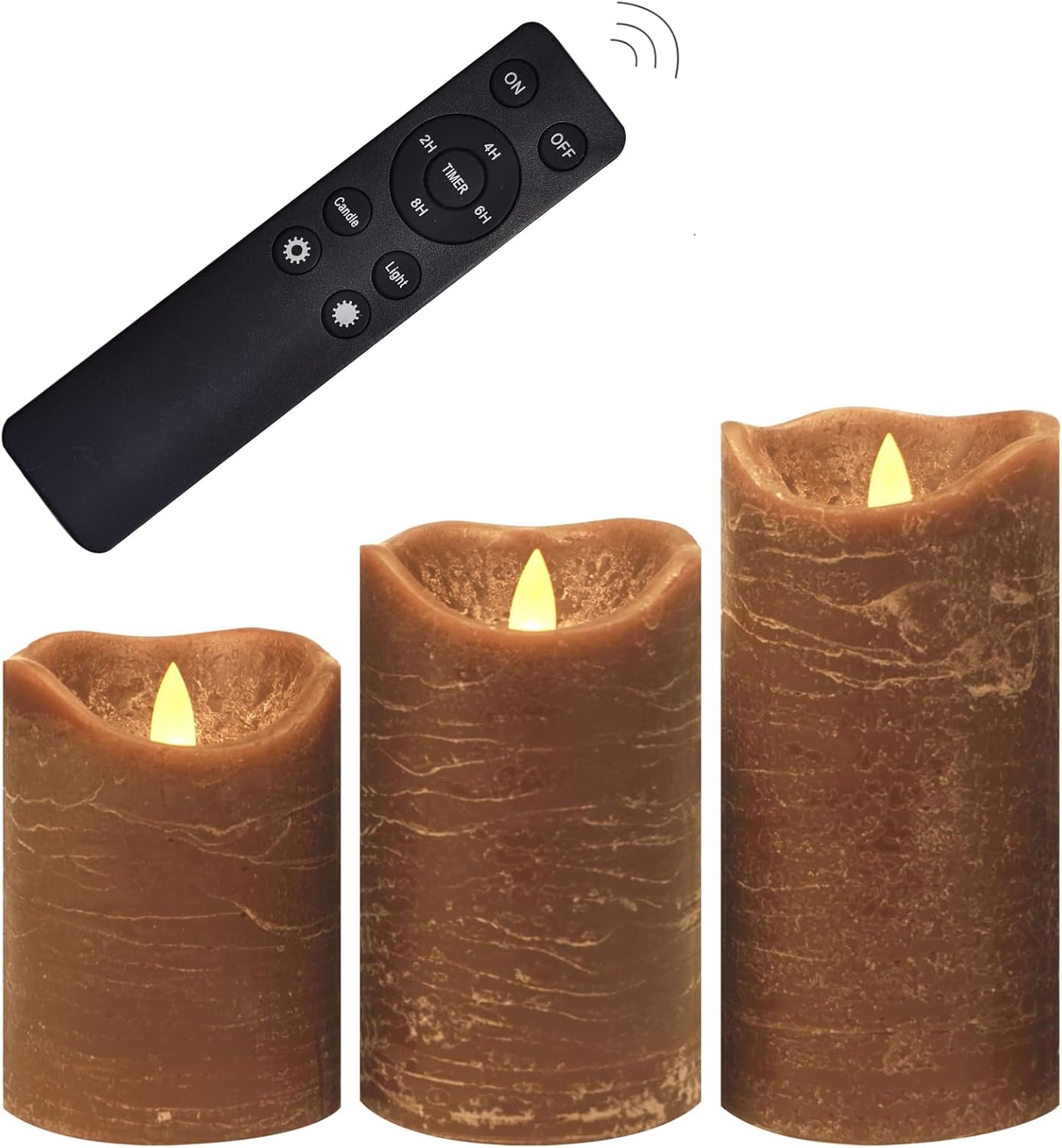 Battery Operated Flameless Candles with Remote Timer Real Wax Realistic Bright Flicker Flickering Electric Electronic LED Pillar Lights Home Wedding Party Decorations Set of 3 Rustic Texture Gray Grey