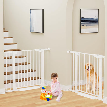 Cumbor 29.7-48" Baby Gate for Stairs, Mom's Choice Awards Winner-Dog Gate for Doorways, Auto Close Safety Pet Gate for Dogs Indoor, Easy Install Pressure Mounted Child Gate with Walk Thru Door, Brown