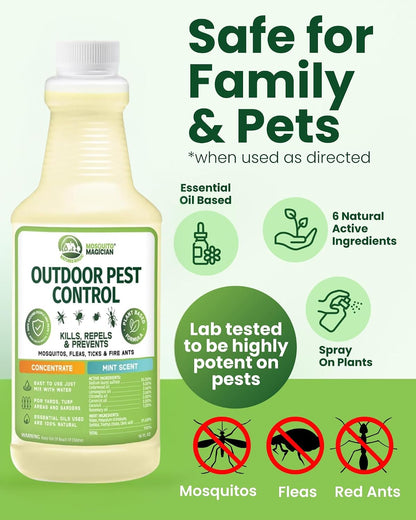 Mosquito Magician Liquid Concentrate – Kills Mosquitoes, Fleas & Fire Ants, Repels and Prevents Ticks – Essential Oil Yard Treatment Spray – Use with Sprayers, Foggers & Misting Systems – 32 oz, Mint