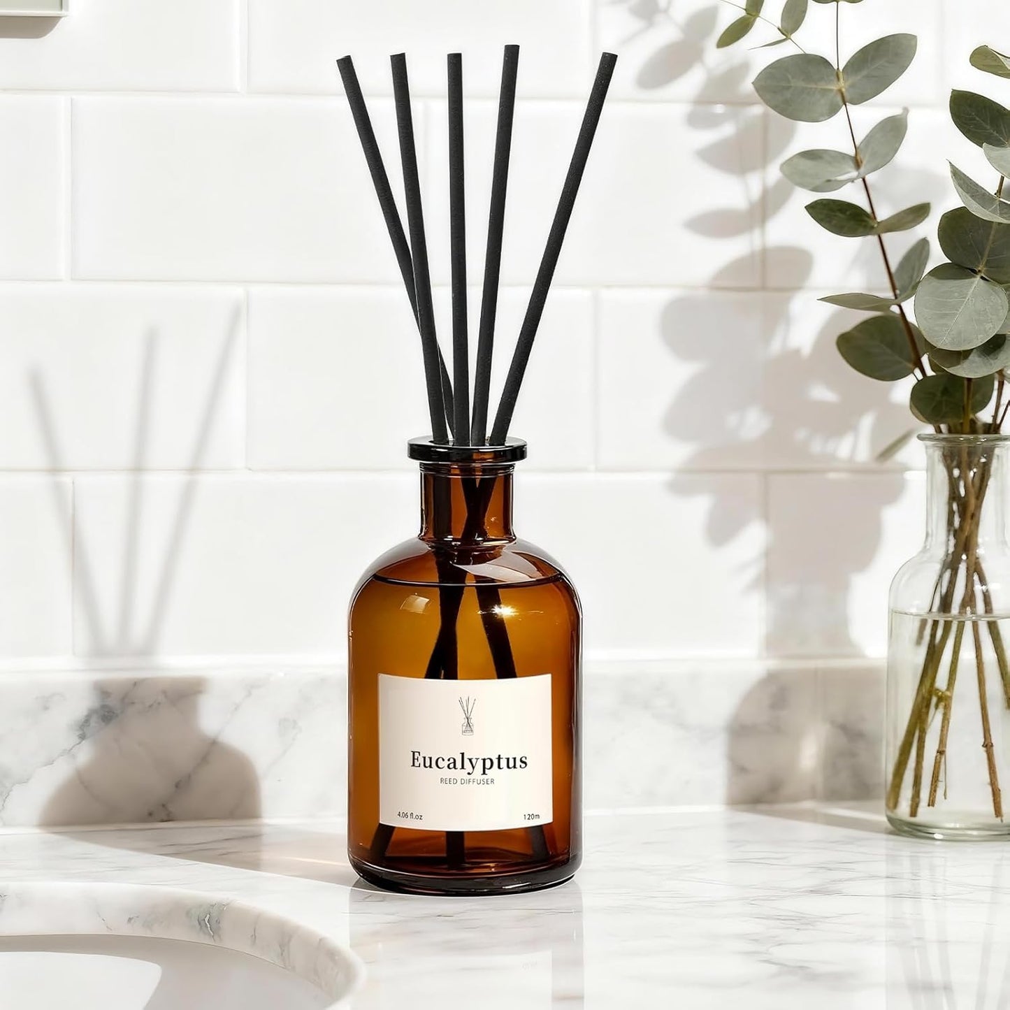 Reed Diffuser Set, 8.12 fl.oz Citrus Scent Oil Diffuser with Sticks, Long-Lasting Home Fragrance Reed Diffuser for Bathroom Shelf Decor, Air Freshener Room Diffuser, 2 Pack