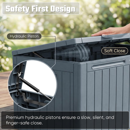 Greesum 110 Gallon Outdoor Storage Box with Lockable Lid, All-Weather for Patio Furniture, Pool Supplies & Garden Tools, Waterproof, UV-Resistant Large Deck Box, Dark Black