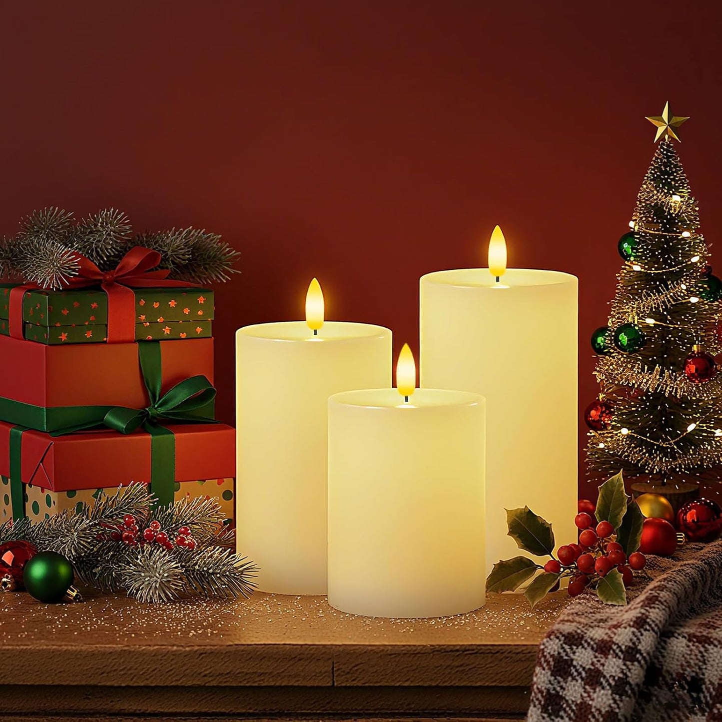 Homemory White Flameless Candles Battery Operated with Remote Timer, 3x3 Real Wax LED Pillar Candle for Home Fireplace Bedroom Living Room Party, Set of 3